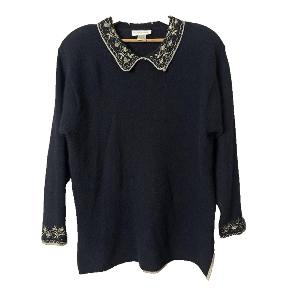 Vintage Casual Corner Angora Sweater Lambswool Quiet Luxury Holiday‎ Gold Black